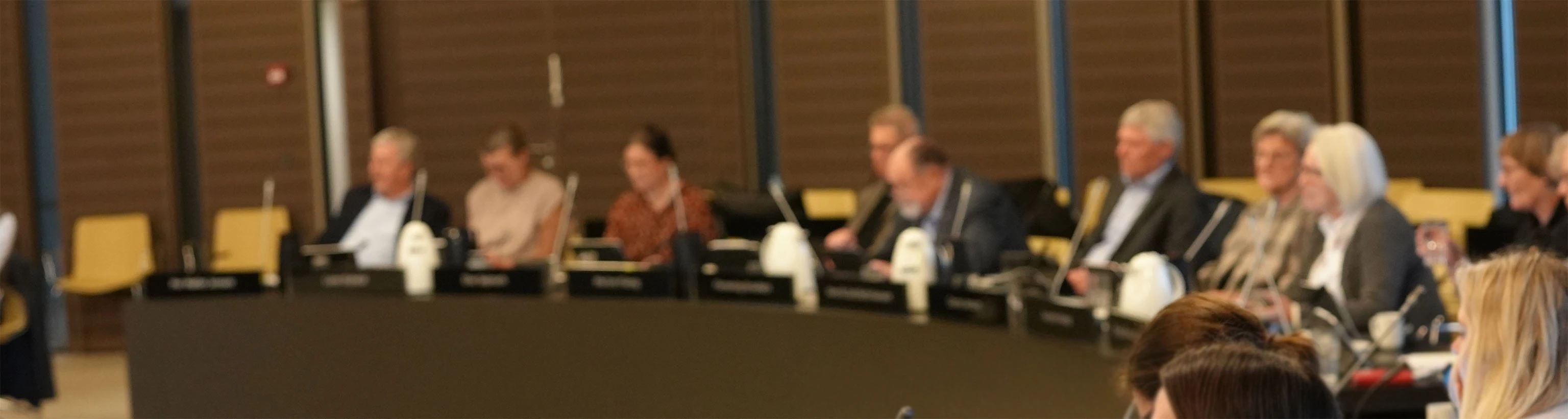 Adskillige personer går mod kameraet