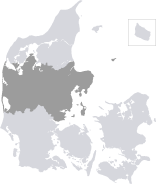 Danmarkskort med Region Midtjylland fremhævet