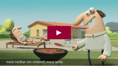 Illustration er screendump. Videoen omhandler inspirationsfilm til boligejere om mulighederne for at forebygge og sikre egen grund mod de øgede mængder nedbør som klimaforandringerne medfører. 