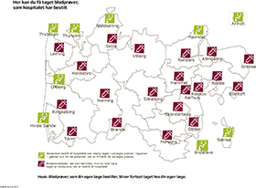 Gå til stort kort over steder hvor du kan få taget blodprøver, som hospitalet har bestilt