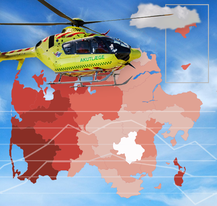 Akutlægehelikopter over regionskort