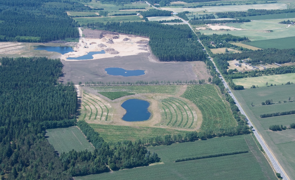 Luftfoto fra 2018 over grusgravområde ved Dalgas Plantage nær Viborg. Foto: Region Midtjylland