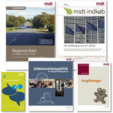 forskellige forsider af publikationer fra Region Midtjylland