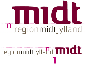 understillet og sidestillet logo med angivelse af afstand mellem logotype og navnetræk