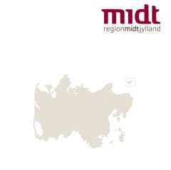omrids af Region Midtjylland i midten og regionens farvede logo i øverste højre hjørne
