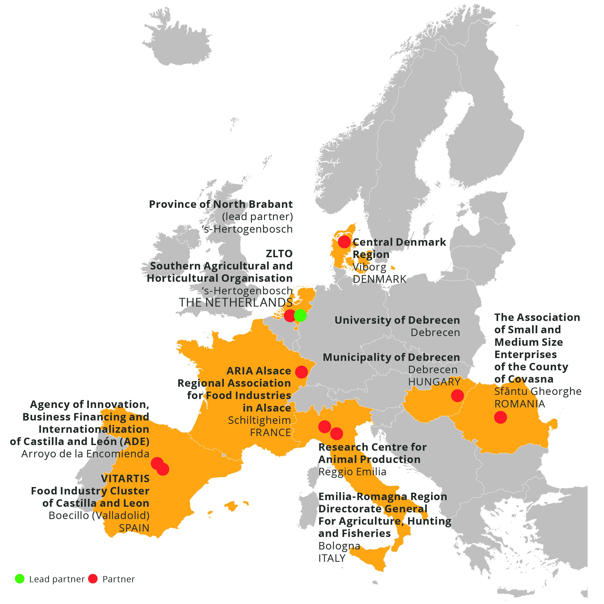 Kort over europæiske partnere i projektet STRING