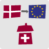 dansk flag, EU-flag og ikon for hospital